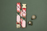 Charlotte Pink Christmas Plaid Fabric Dog Collar