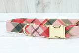 Charlotte Pink Christmas Plaid Fabric Dog Collar