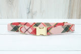 Charlotte Pink Christmas Plaid Fabric Dog Collar