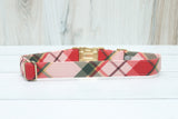 Charlotte Pink Christmas Plaid Fabric Dog Collar