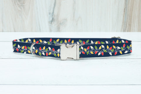 Christmas Lights Fabric Dog Collar