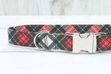 Aspen White Christmas Plaid Dog Collar
