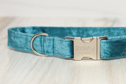 Teal VELVET Dog Collar