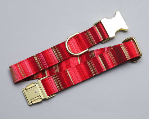 Any 1" wide size - Red & Gold Stripe- Gold Buckle