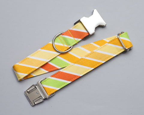 Any 1" wide size - Yellow Diagonal Stripe - Silver Buckle