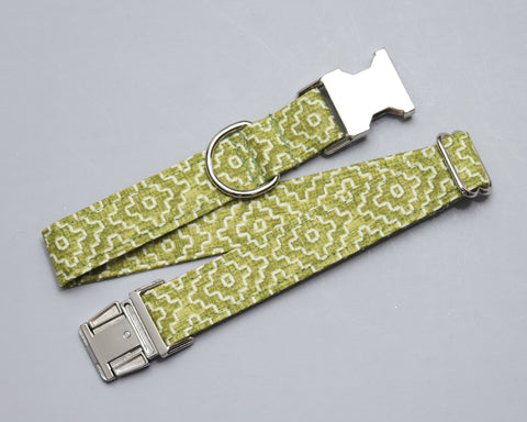 Any 1" wide size - Green Geometric - Silver Buckle