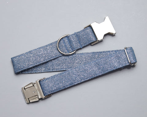 Any 1" wide size - Blue Glitter - Silver Buckle
