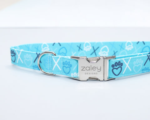 Any 1" wide size - Blue XOXO - Silver Buckle