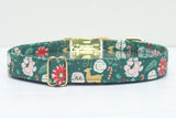 Evergreen Floral & Reindeer Dog Collar