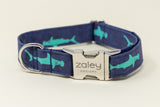 Mint and Navy Sharks Dog Collar