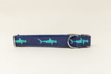 Mint and Navy Sharks Dog Collar
