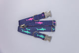 Mint and Navy Sharks Dog Collar