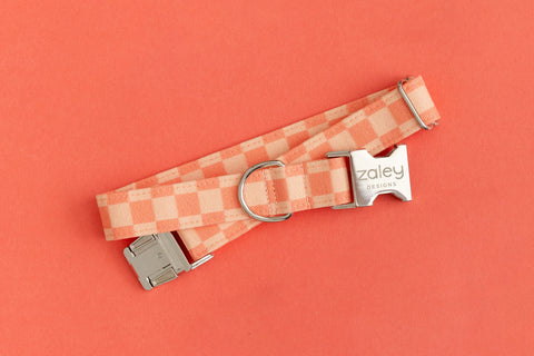 Coral Checker Dog Collar