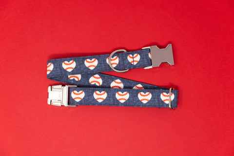 Baseball Hearts Dog Collar