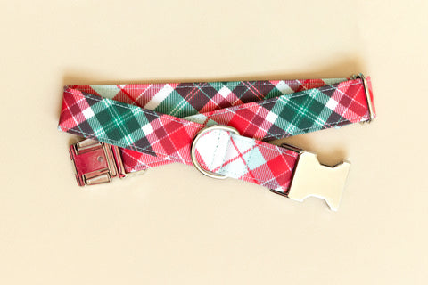 The Frosty Plaid Fabric Dog Collar