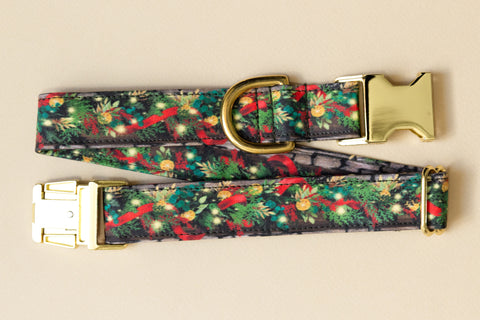 The Christmas Garland Fabric Dog Collar