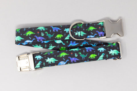 Blue & Green Dinosaurs Dog Collar