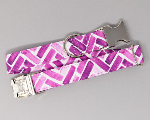 Purple Watercolor Herringbone Dog Collar