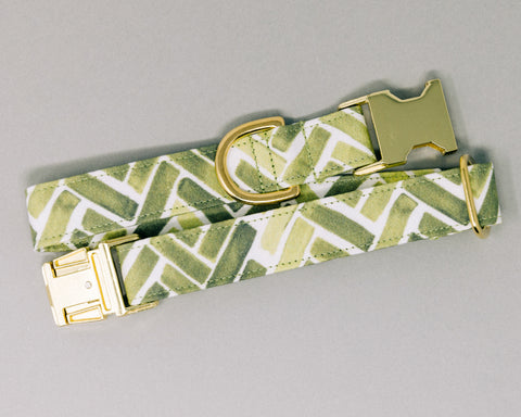Olive Watercolor Herringbone Dog Collar