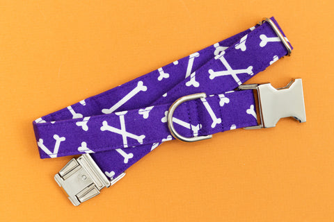 Purple and White Bones Dog Collar