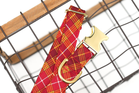 Burgundy Plaid Dog Collar