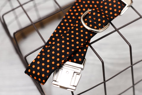Black and Orange Polka Dots Dog Collar