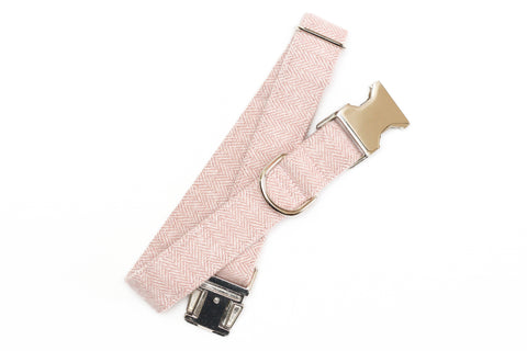 Rose Herringbone Flannel Dog Collar