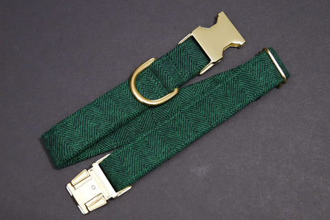 Evergreen Herringbone Flannel Dog Collar
