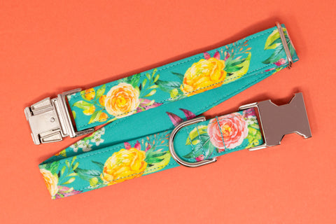Teal Floral Dog Collar
