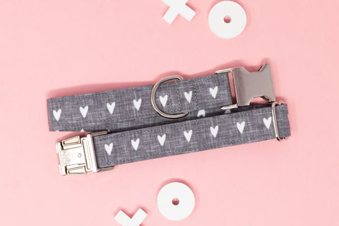 Charcoal Centered Hearts Dog Collar