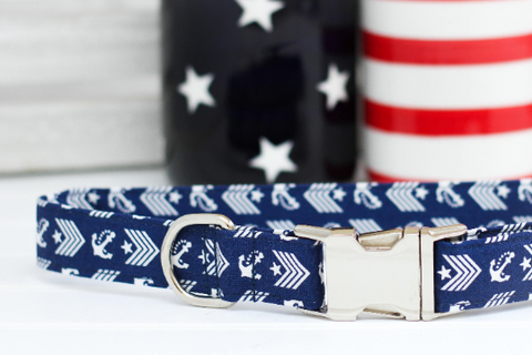 Navy Anchors Dog Collar