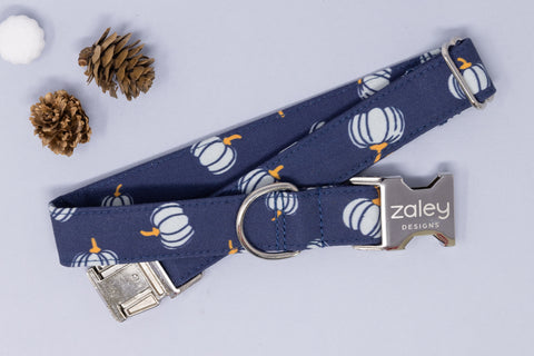 Navy Blue Pumpkins Dog Collar