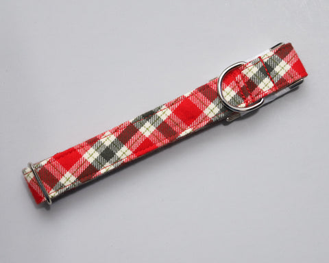 MEDIUM - Red & Olive Flannel Plaid - Silver Buckle