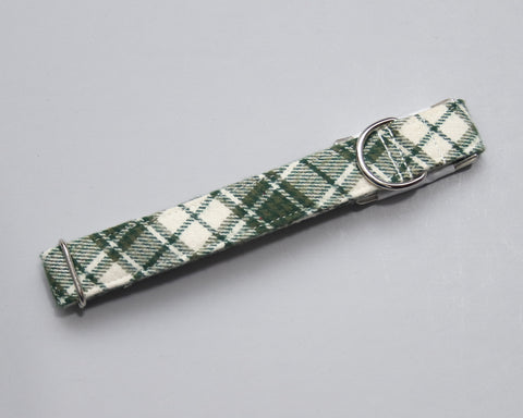 MEDIUM - Olive & Off White Flannel Plaid - Silver Buckle