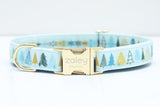 Blue Christmas Trees Dog Collar