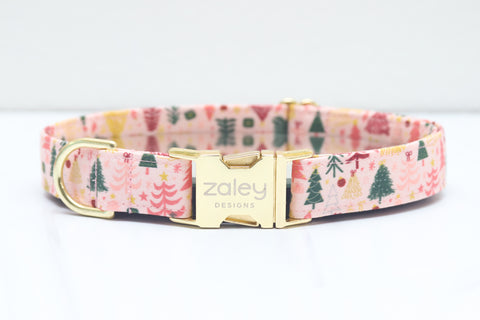 Pink Christmas Trees Dog Collar