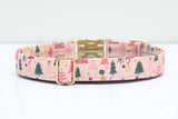 Pink Christmas Trees Dog Collar