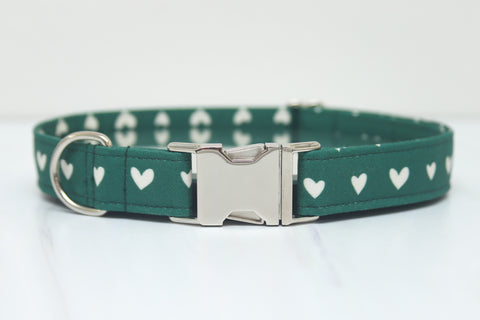 Green & White Hearts Dog Collar