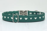 Green & White Hearts Dog Collar