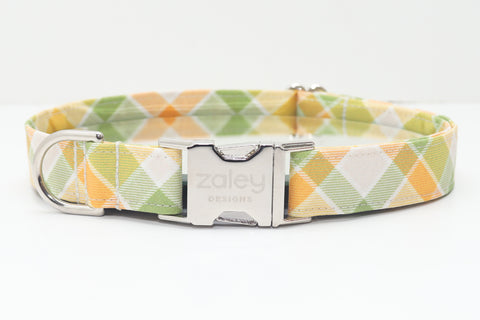 Citrus & Olive Plaid Dog Collar