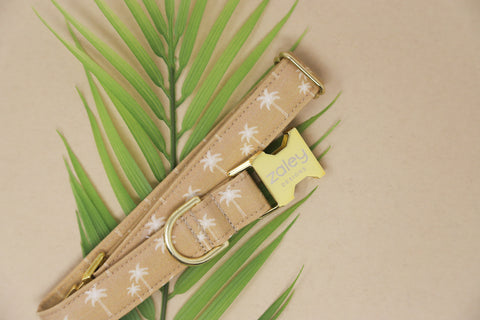 Beige Palm Trees Dog Collar