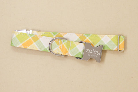 Citrus & Olive Plaid Dog Collar