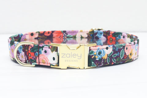 Burgundy Floral Rifle Paper Company Dog Collar