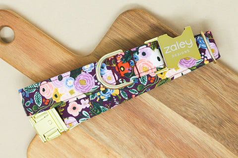 Burgundy Floral Rifle Paper Company Dog Collar