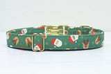Santa & Reindeer Green Dog Collar