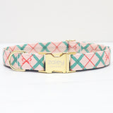 Pink Christmas Bows Plaid Dog Collar