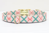 Pink Christmas Bows Plaid Dog Collar