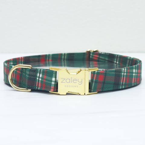 Evergreen Christmas Plaid Dog Collar