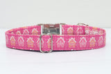 Hot Pink Gingerbread Houses Dog Collar