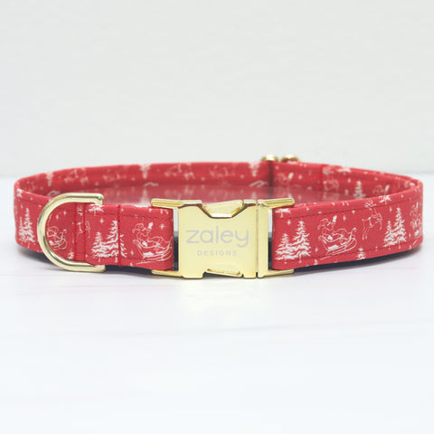 Santa & Reindeer Toile Dog Collar